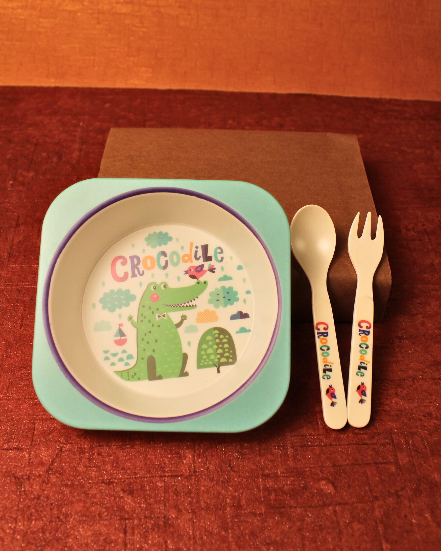 Dottie Crocodile Kids Bamboo Dinner Set of 5 | Eco-Friendly | 100% Organic | Stain Resistant | Break Resistant