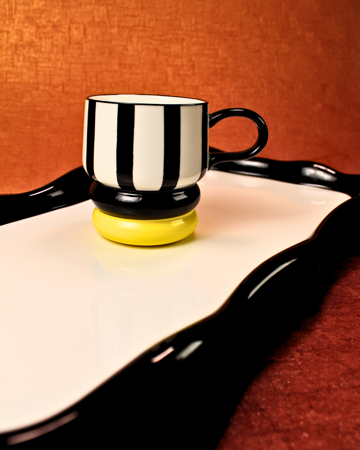The Black Tie & Bow Ceramic Tea Set - 6 Cups with Ceramic Tray