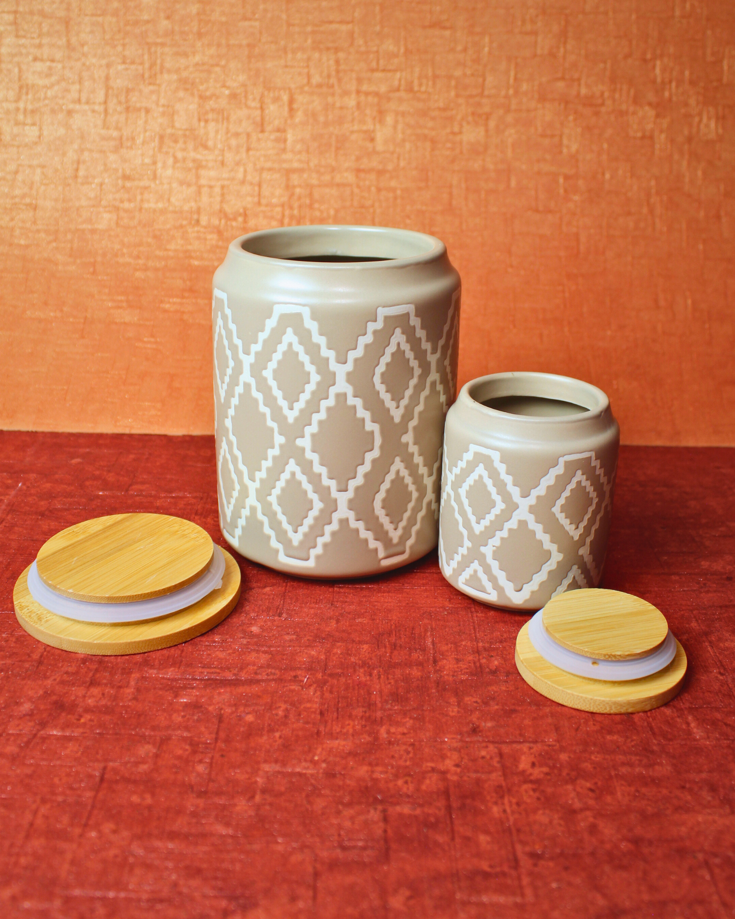 Terra Ceramic Spice Jars with Metal Rack | Set of 8