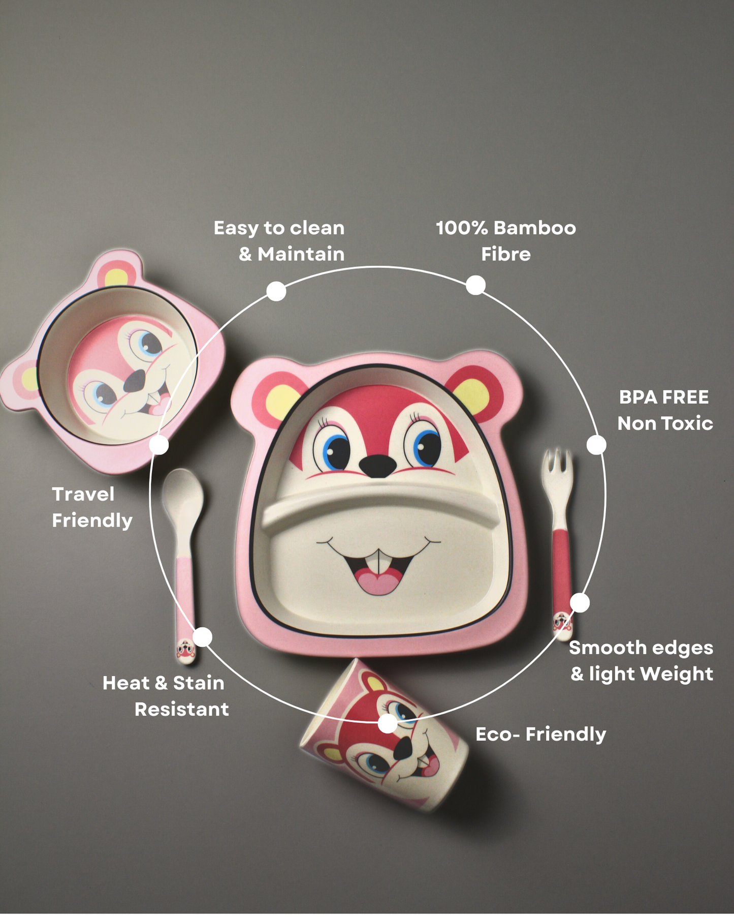 Thumper Bambi Kids Bamboo Dinner Set of 5 | Eco-Friendly | 100% Organic | Stain Resistant | Break Resistant