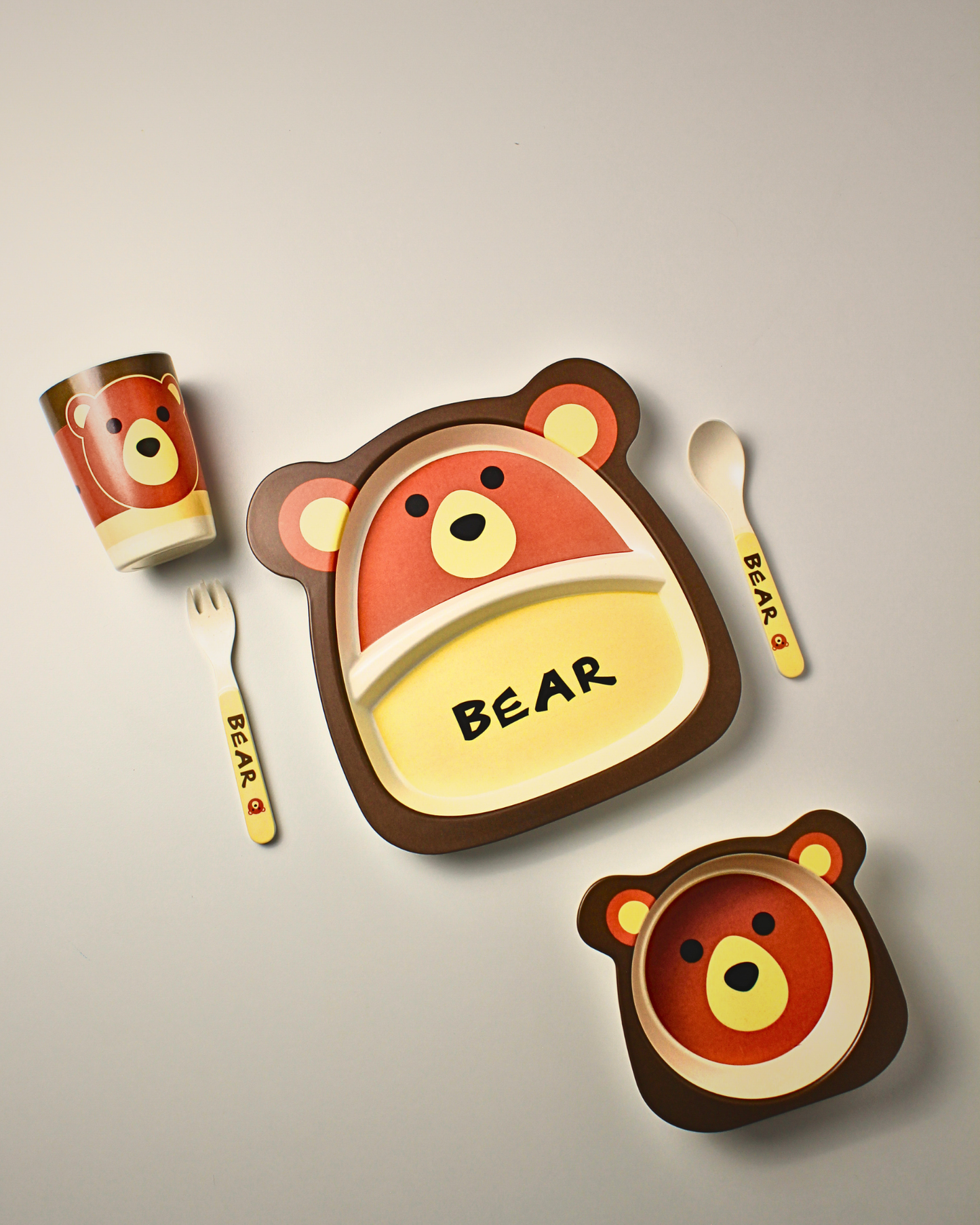 Cubby Bear Kids Bamboo Dinner Set of 5 | Eco-Friendly | 100% Organic | Stain Resistant | Break Resistant