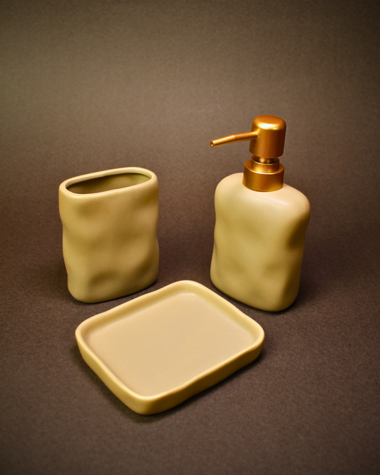 Onyx Green Wave Ceramic Bath Set – Set of 3
