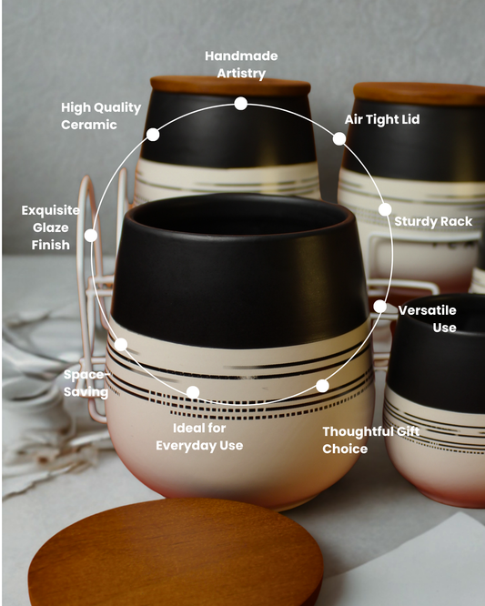 Azure Stripes Ceramic Spice Jar with Metal Rack | Set of 8