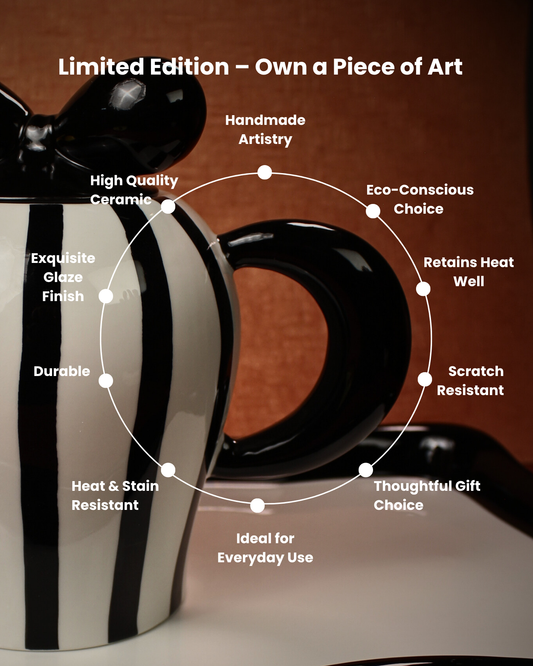 The Black Tie & Bow Ceramic Tea Set - 6 Cups with Ceramic Tray