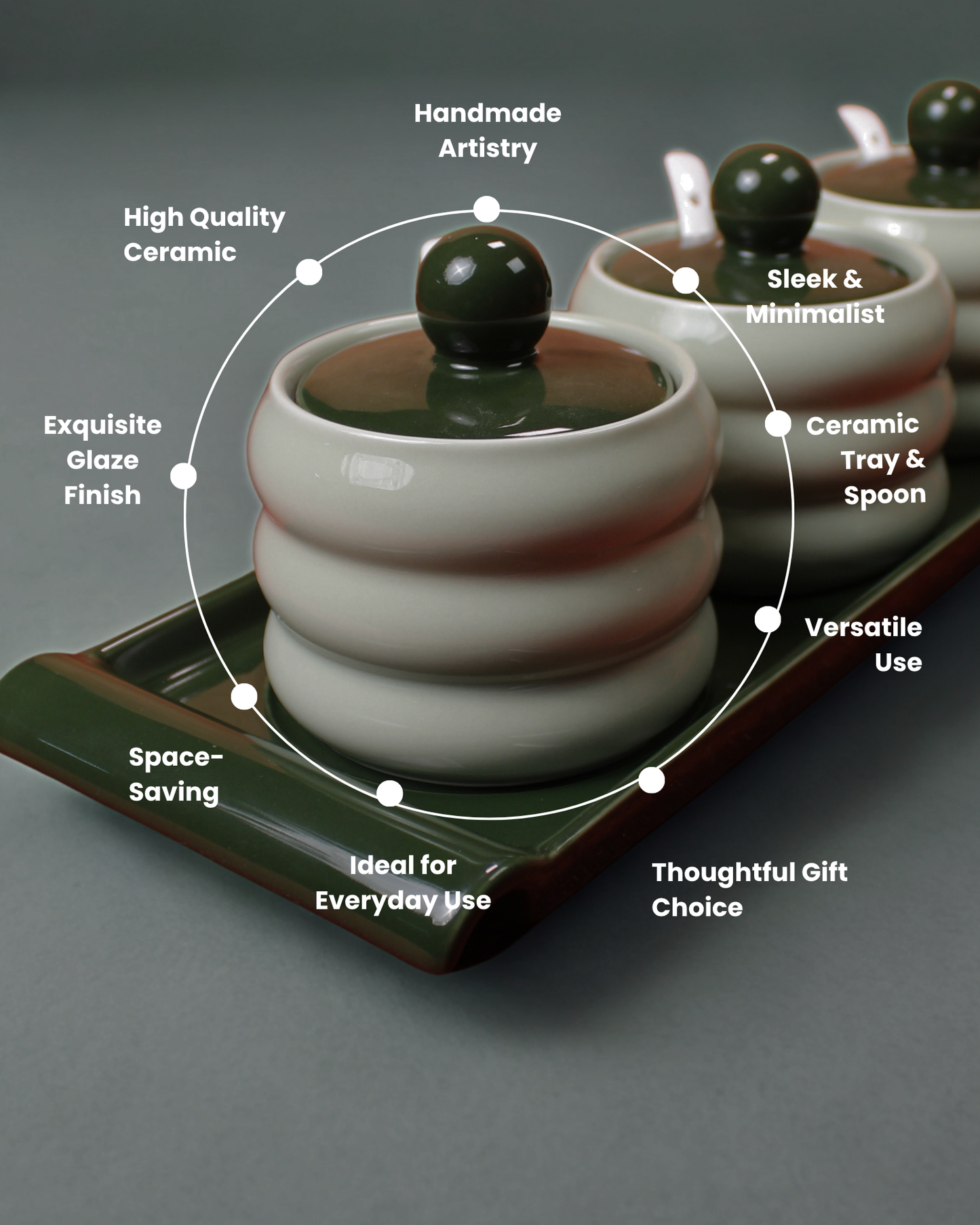 Emerald Duo Ceramic Spice Jars with Tray | Set of 7