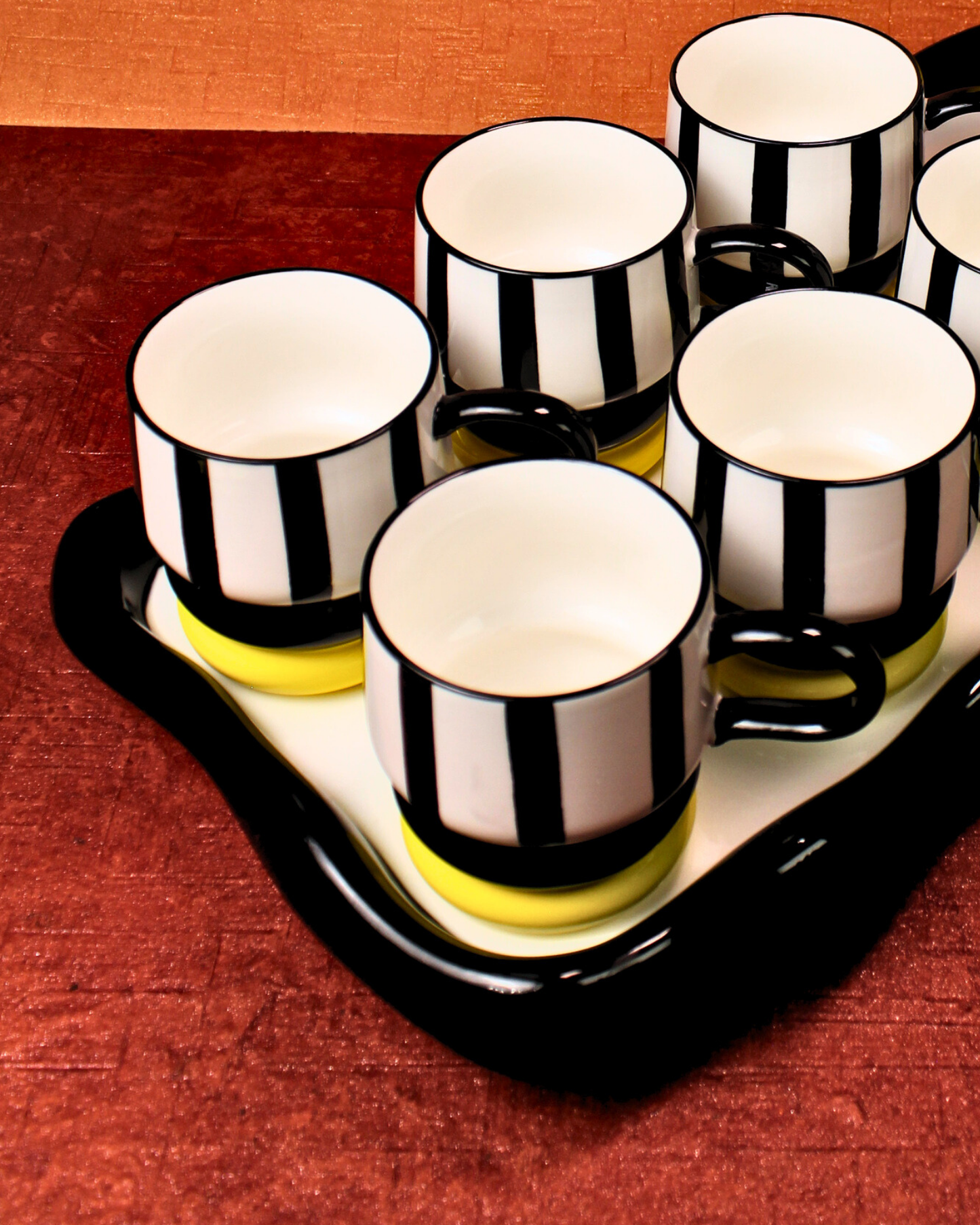 The Black Tie & Bow Ceramic Tea Set - 6 Cups with Ceramic Tray