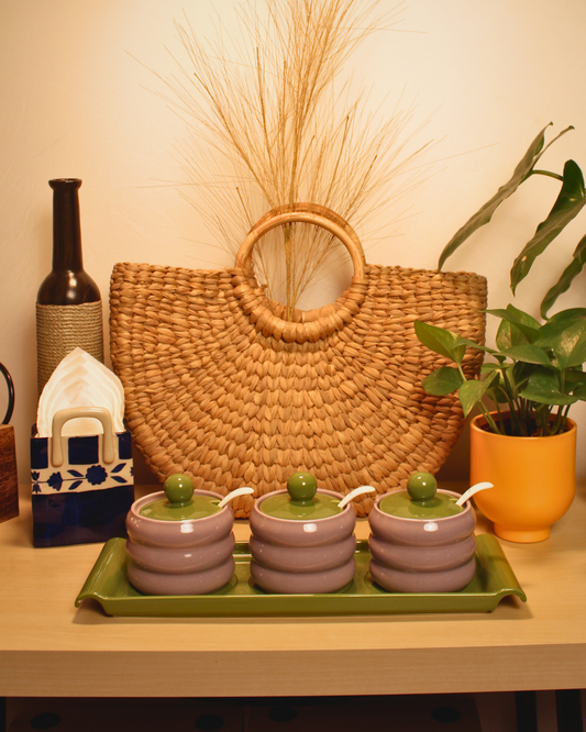 Amethyst Grove Ceramic Spice Jars with Tray | Set of 7