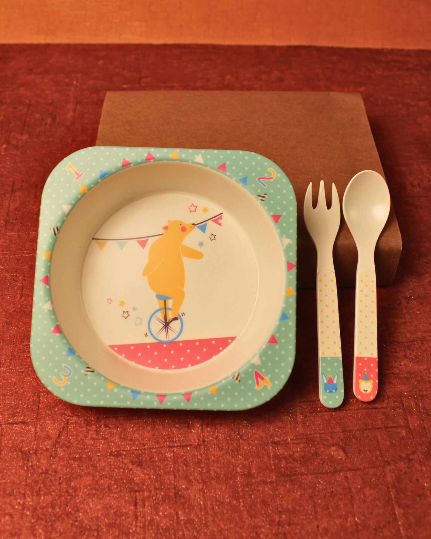 Digger Circus Kids Bamboo Dinner Set of 5 | Eco-Friendly | 100% Organic | Stain Resistant | Break Resistant