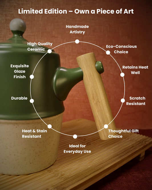 The Moss & Wood Ceramic Tea Set - 6 Cups with Bamboo Tray
