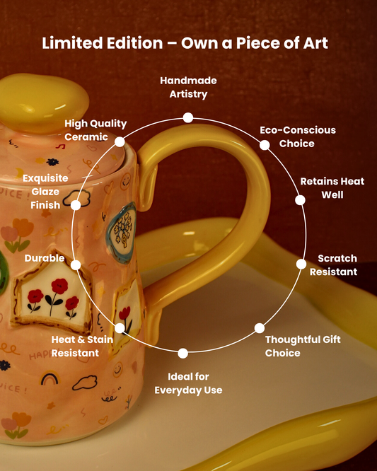 The Blush & Bow Ceramic Tea Set - 6 Cups with Ceramic Tray
