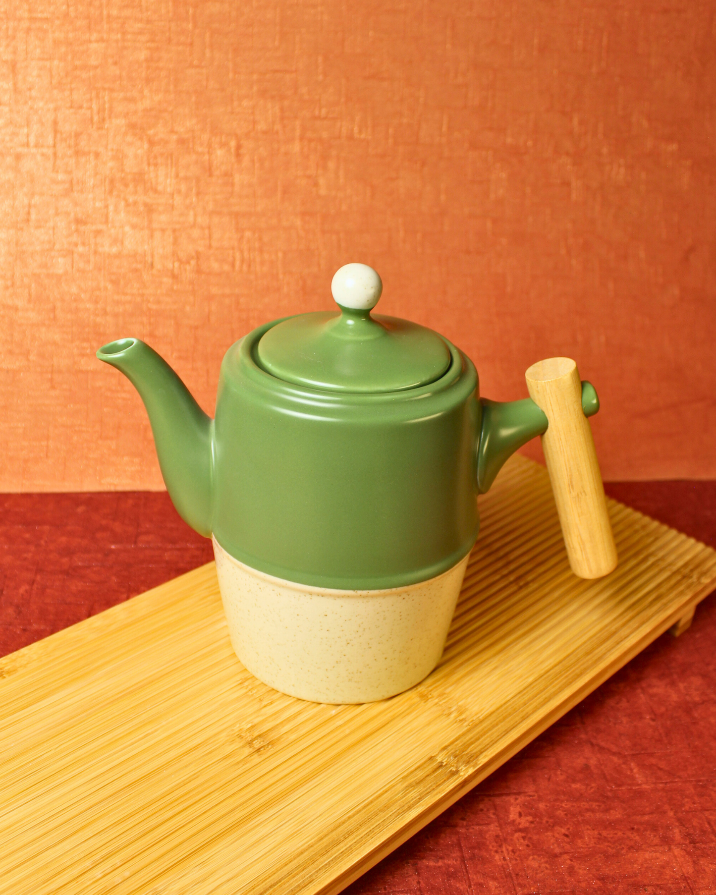 The Moss & Wood Ceramic Tea Set - 6 Cups with Bamboo Tray