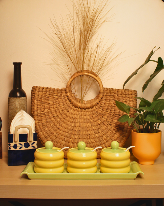 Sunlit Meadow Ceramic Spice Jars with Tray | Set of 7