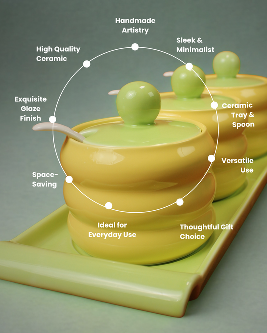 Sunlit Meadow Ceramic Spice Jars with Tray | Set of 7