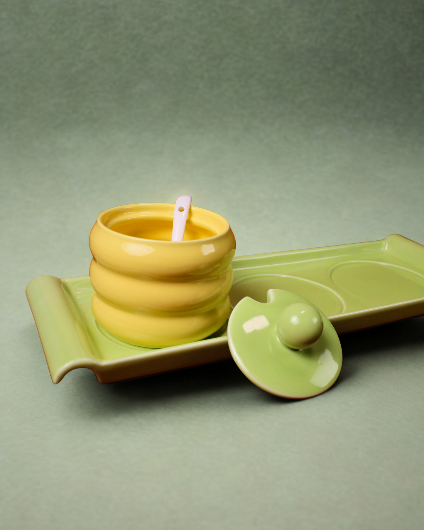 Sunlit Meadow Ceramic Spice Jars with Tray | Set of 7