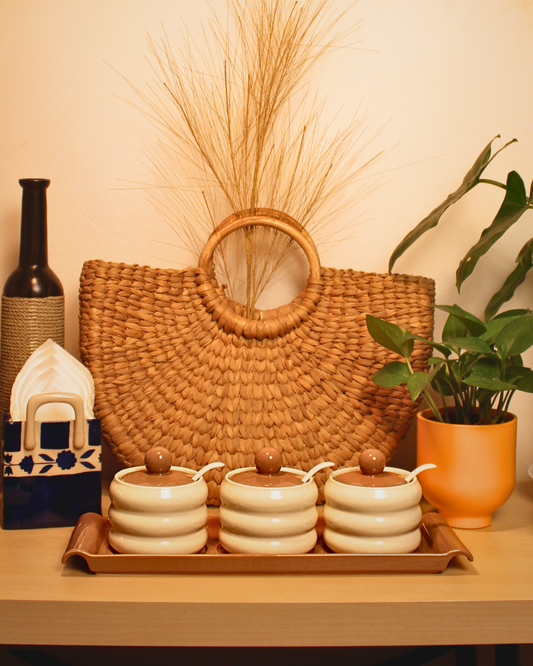 Desert Dusk Ceramic Spice Jars with Tray | Set of 7
