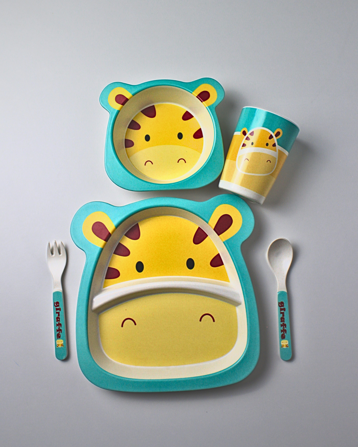 Stretch Giraffe Kids Bamboo Dinner Set of 5 | Eco-Friendly | 100% Organic | Stain Resistant | Break Resistant