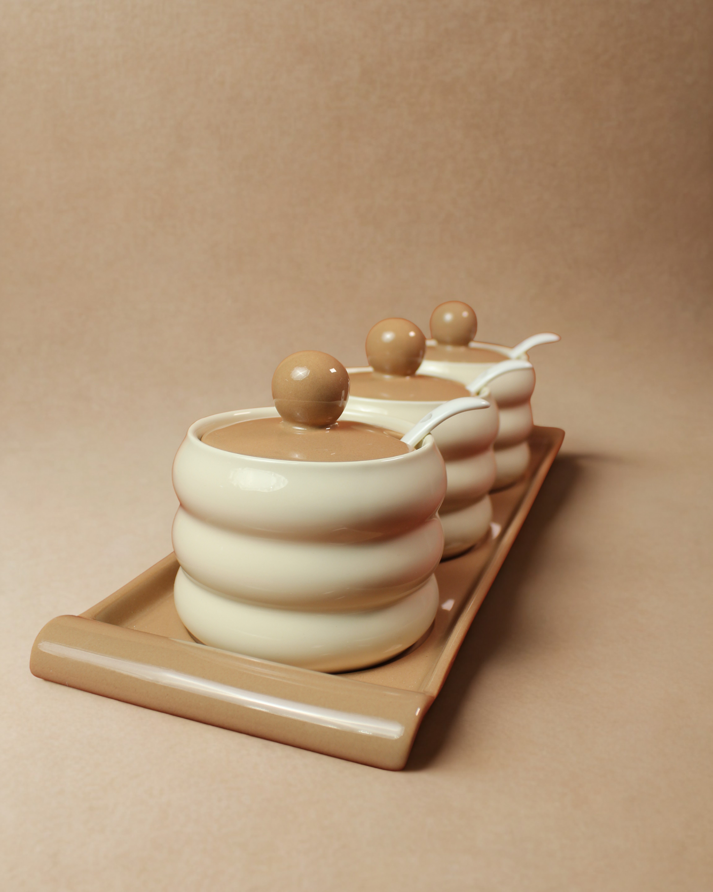 Desert Dusk Ceramic Spice Jars with Tray | Set of 7
