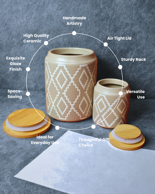 Terra Ceramic Spice Jars with Metal Rack | Set of 8