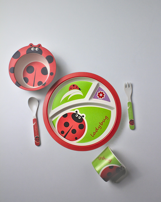 Scuttle Beetle Kids Bamboo Dinner Set of 5 | Eco-Friendly | 100% Organic | Stain Resistant | Break Resistant