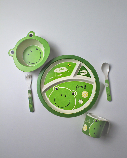 Hopper Kids Bamboo Dinner Set of 5 | Eco-Friendly | 100% Organic | Stain Resistant | Break Resistant