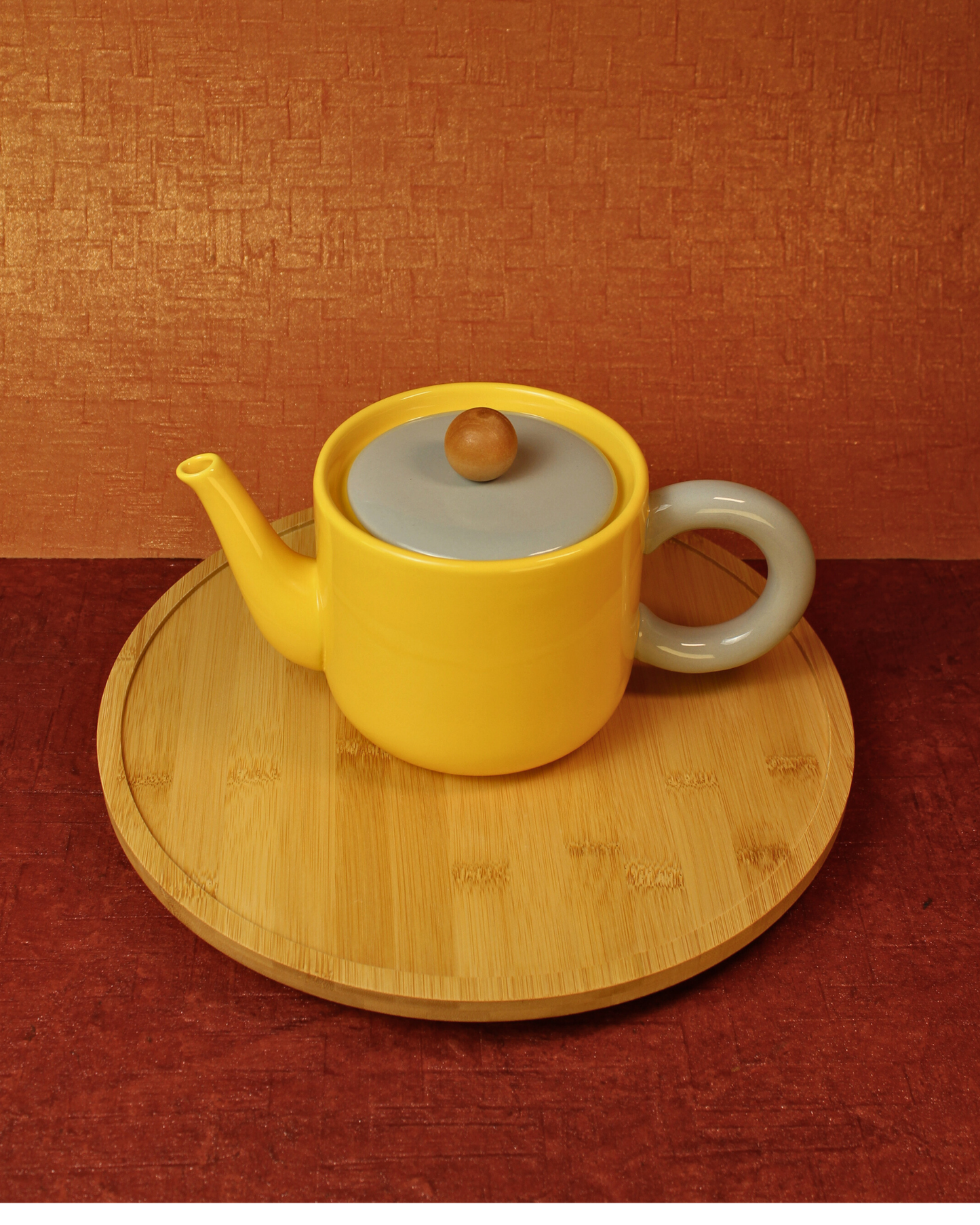 The Mustard & Mist - Ceramic Tea Set - 6 Cups with Lazy Susan (Rotating Tray)