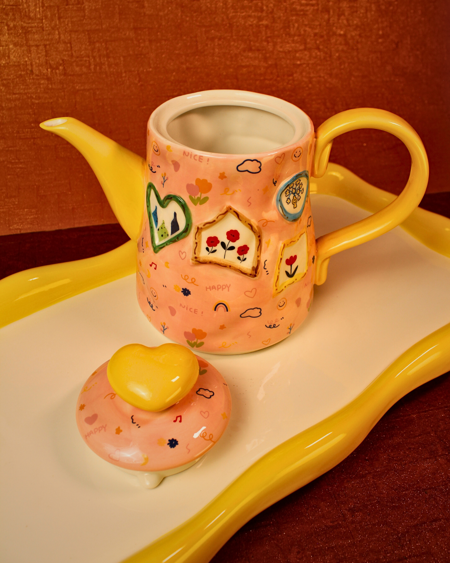 The Blush & Bow Ceramic Tea Set - 6 Cups with Ceramic Tray