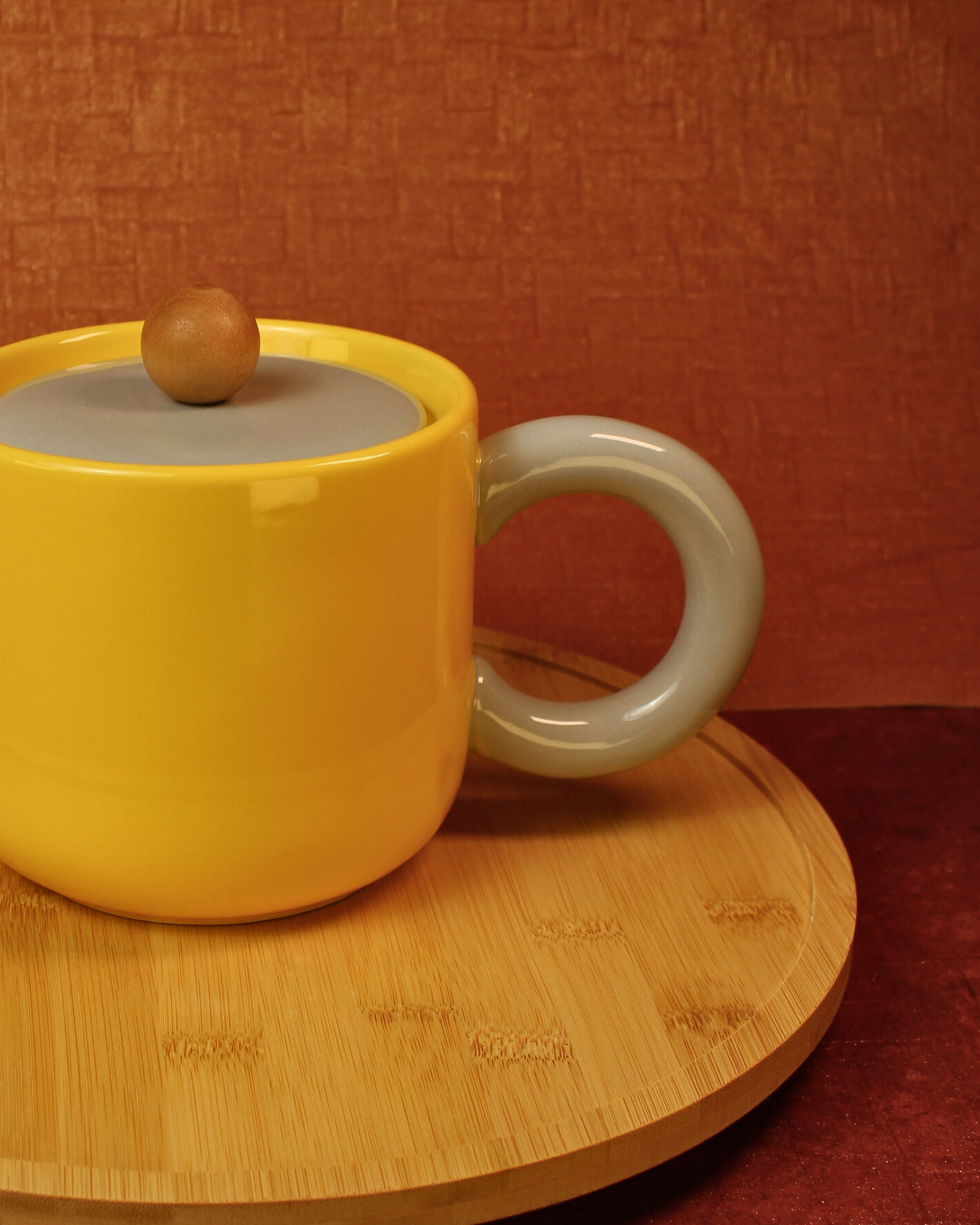 The Mustard & Mist - Ceramic Tea Set - 6 Cups with Lazy Susan (Rotating Tray)