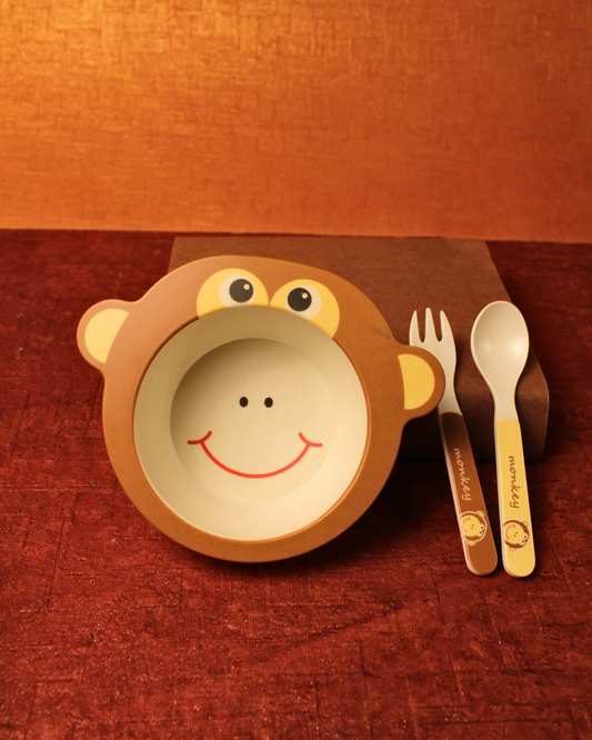 Cheeky Monkey Kids Bamboo Dinner Set of 5 | Eco-Friendly | 100% Organic | Stain Resistant | Break Resistant