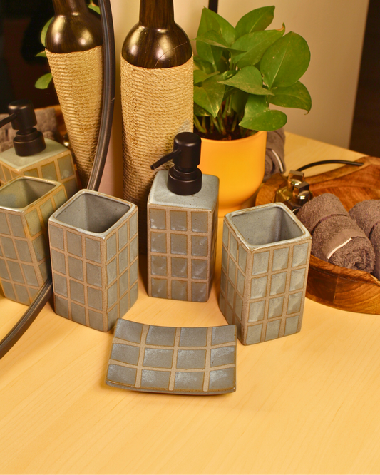 Granite Grid Ceramic Bath Set – Set of 4
