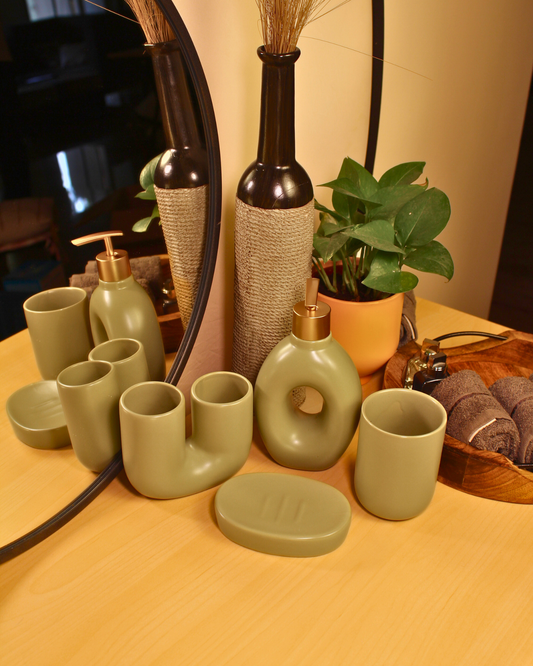 Verdant Halo Ceramic Bath Set – Set of 5