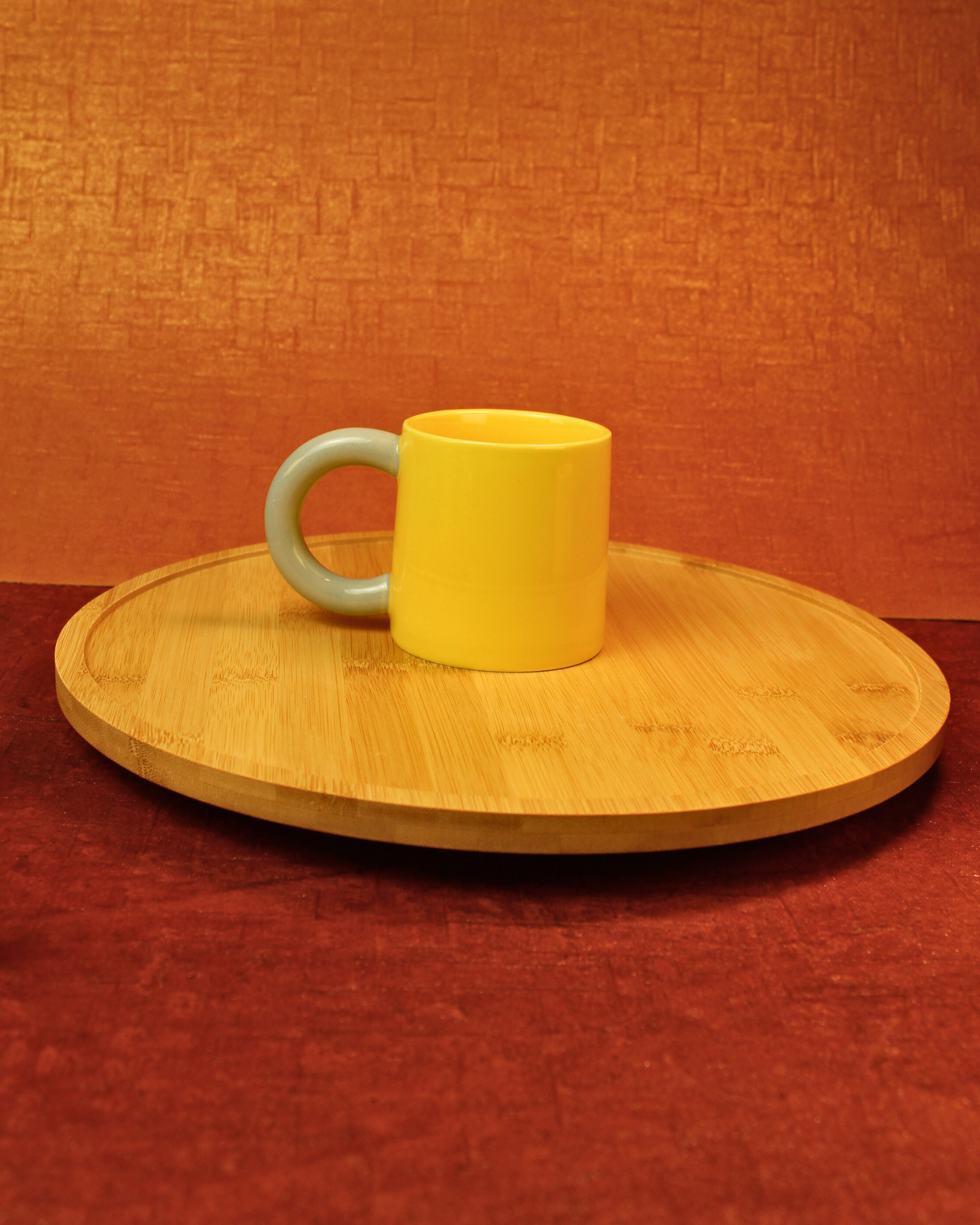 The Mustard & Mist - Ceramic Tea Set - 6 Cups with Lazy Susan (Rotating Tray)