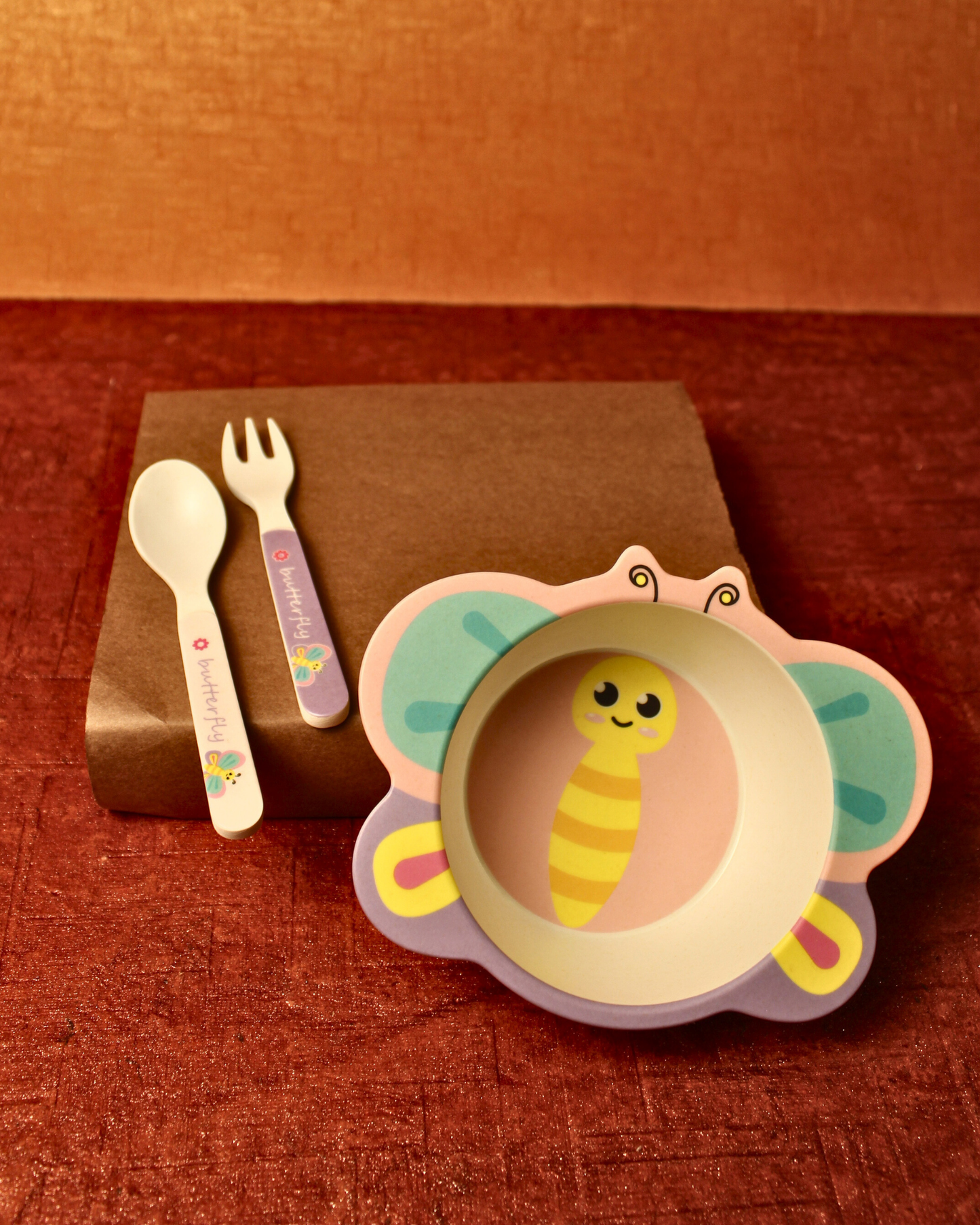 Flutter Butterfly Kids Bamboo Dinner Set of 5 | Eco-Friendly | 100% Organic | Stain Resistant | Break Resistant