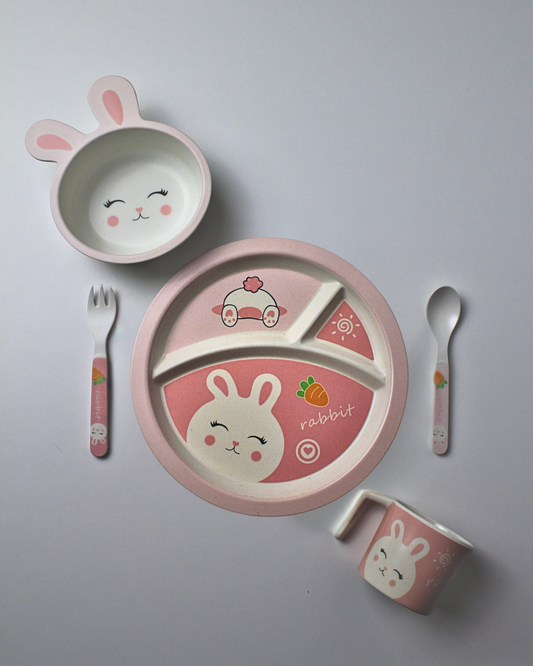 Flopsy Bunny Kids Bamboo Dinner Set of 5 | Eco-Friendly | 100% Organic | Stain Resistant | Break Resistant