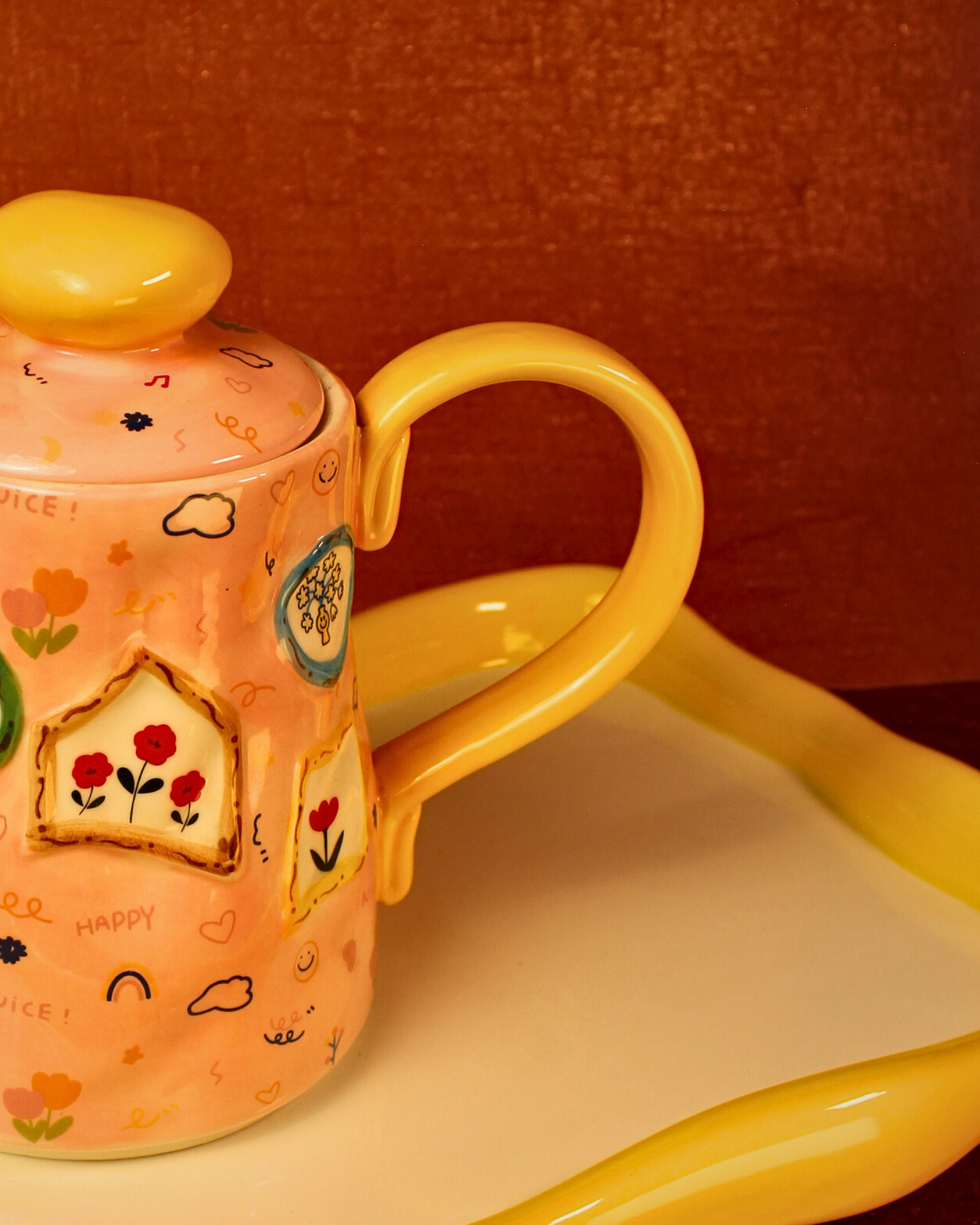 The Blush & Bow Ceramic Tea Set - 6 Cups with Ceramic Tray