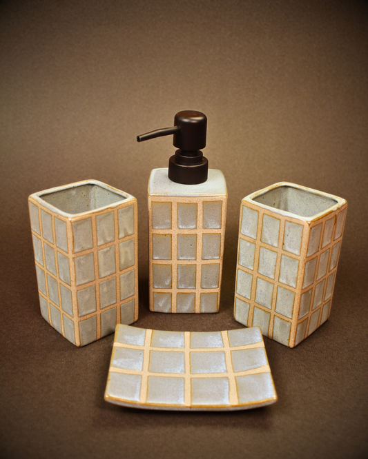 Granite Grid Ceramic Bath Set – Set of 4