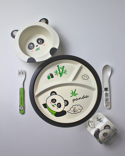 Pandy Panda Kids Bamboo Dinner Set of 5 | Eco-Friendly | 100% Organic | Stain Resistant | Break Resistant
