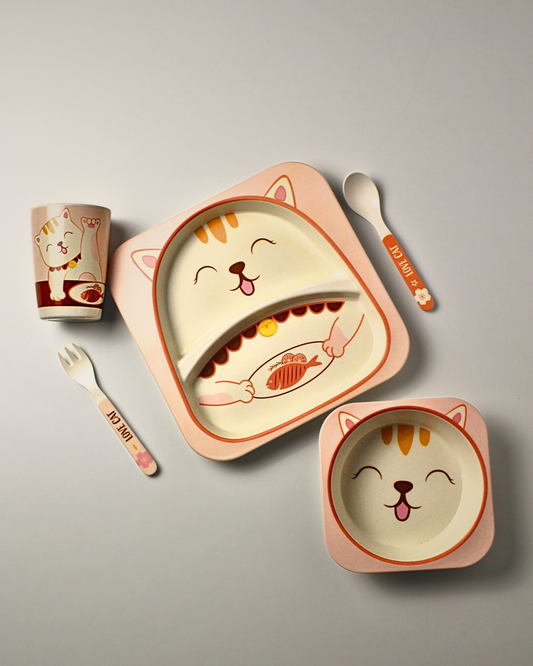 Sunny Kitten Kids Bamboo Dinner Set of 5 | Eco-Friendly | 100% Organic | Stain Resistant | Break Resistant
