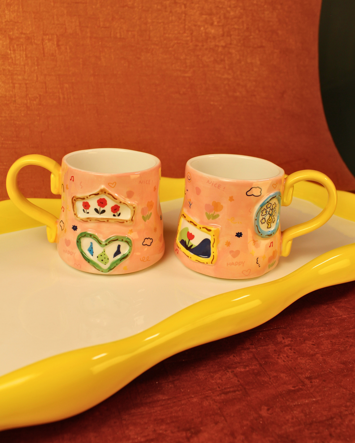 The Blush & Bow Ceramic Tea Set - 6 Cups with Ceramic Tray